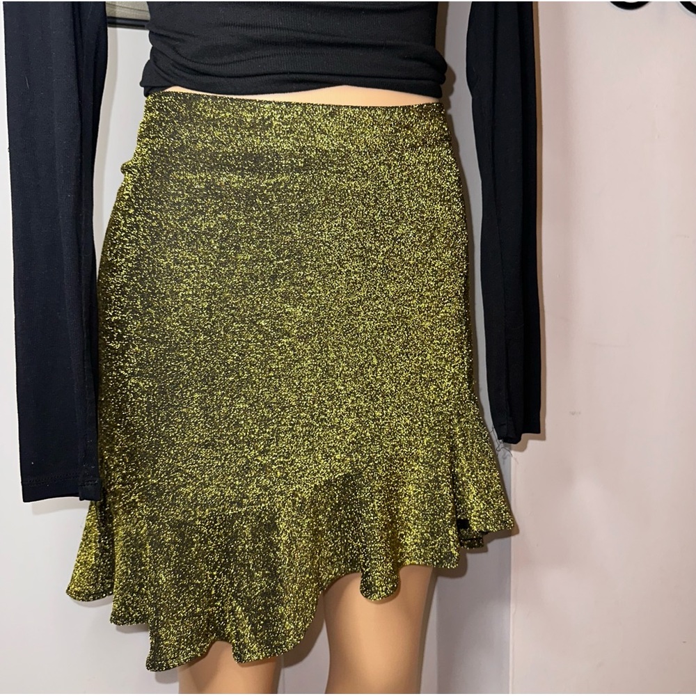 NWT Michael Kors sparkly shiny black and gold sheer skirt zipper closure size L